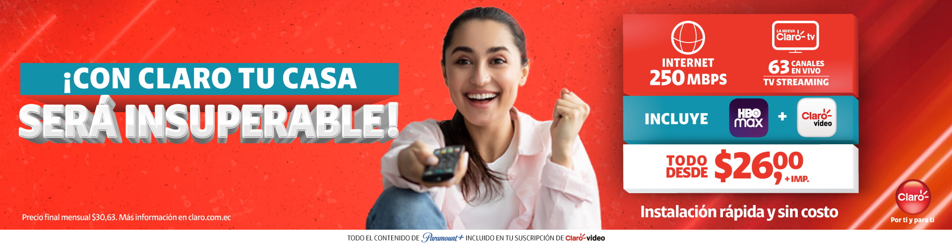¡Cámbiate a la mejor conexión de Claro y disfruta de los beneficios del paquete 2 Play!