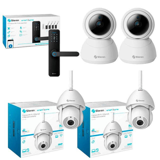 COMBO STEREN CERRADURA (LOCK-510)+ 2 CÁMARAS OUTDOOR (CCTV-235) + 2 CÁMARAS INDOOR (CCTV-219)
