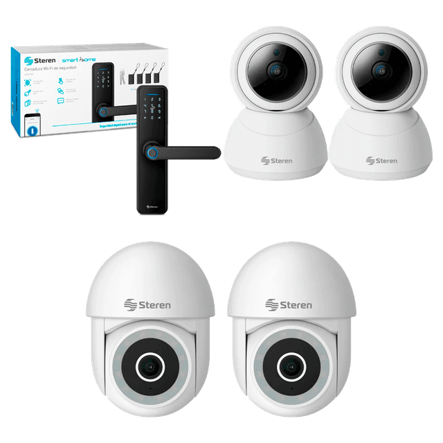 COMBO STEREN CERRADURA (LOCK-510)+ 2 CÁMARAS OUTDOOR (CCTV-233) + 2 CÁMARAS INDOOR (CCTV-219)